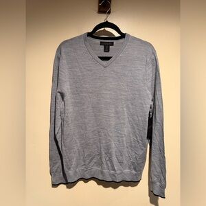 LACHLAN Mens v-neck Sweater grey 100% Merino Wool Knit Size L NWT